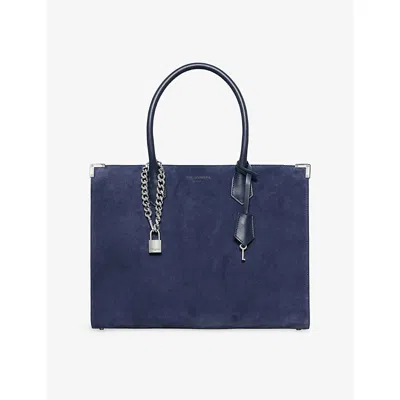 The Kooples Womens Navy Ming Logo-embossed Suede Tot In Blue