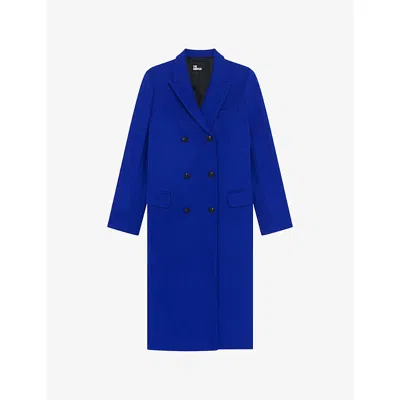 The Kooples Womens Navy Peak-lapel Double-breasted Wool-blend Coat In Blue