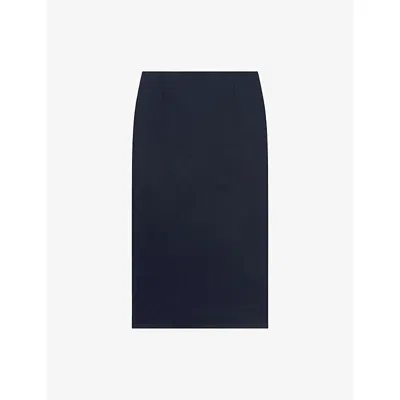 The Kooples Womens Navy Pencil Mid-rise Stretch Wool-blend Midi Skirt In Multi