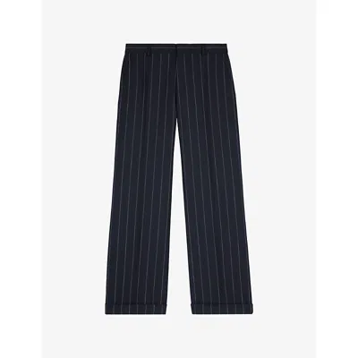 The Kooples Womens Navy Pinstriped Straight-leg Woven Trousers