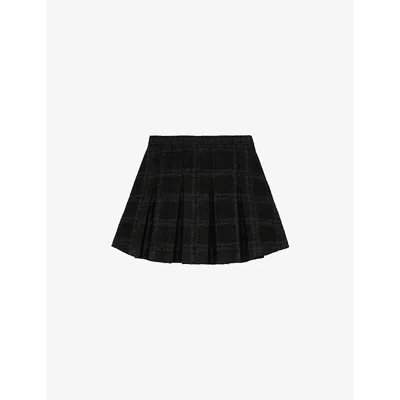 The Kooples Womens Navy Pleated Checked Wool-blend Mini Skirt In Multi