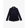 THE KOOPLES WOMENS NAVY PLEATED SEMI-SHEER WOVEN SHIRT