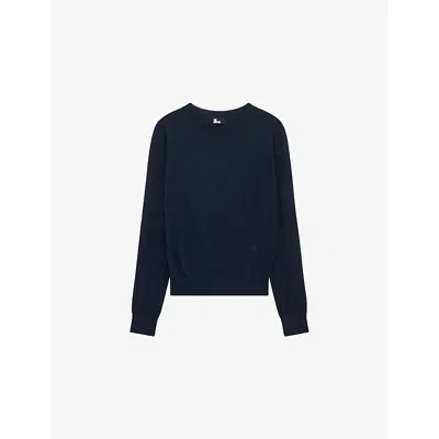 The Kooples Womens Navy Round-neck Wool Knitted Jumper In Blue