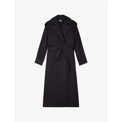 The Kooples Womens Navy Tie-waist Woven Trench Coat In Black