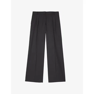 The Kooples Womens  Wide-leg Mid-rise Wool Trousers In Blue