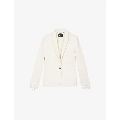 The Kooples Womens Off White Single-breasted Lace-trim Woven Blazer
