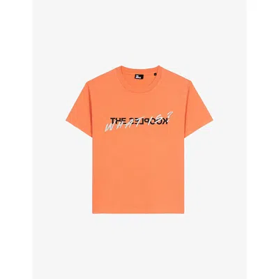 The Kooples Womens Orange Fluo Branded-print Short-sleeved Cotton-jersey T-shirt