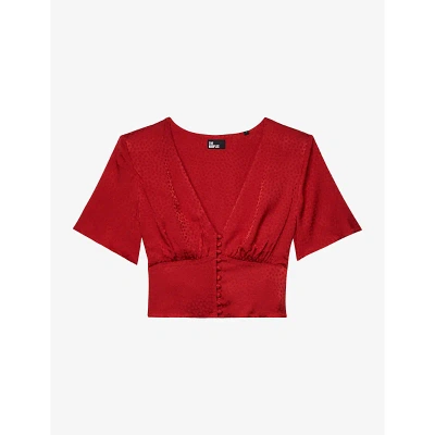 The Kooples Womens Oriental Red Jacquard-dot V-neck Woven Top