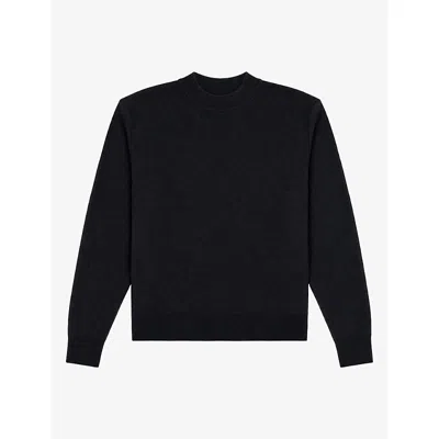 The Kooples Womens Padded-shoulder Round-neck Merino Wool And Cashmere Jumper Black