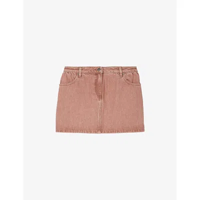 The Kooples Womens Pink Faded-wash Mid-waist Denim Mini Skirt Xl In Neutral