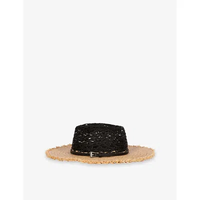 The Kooples Womens Raw-trim Raffia Panama Hat Black - Cream
