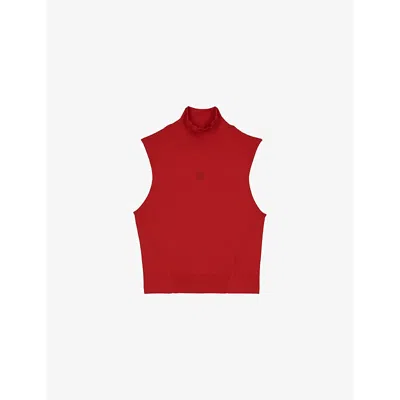 The Kooples Womens  High-neck Sleeveless Knitted Top In Red
