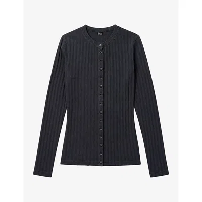 The Kooples Womens Ribbed Button-down Cotton Cardigan Black