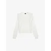 The Kooples Womens Ecru Ruffle-trim Regular-fit Wool Cardigan