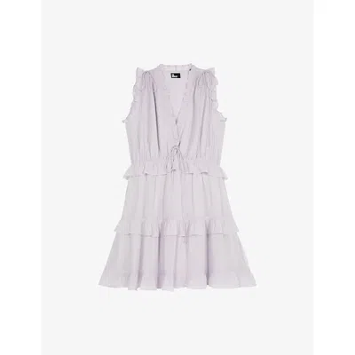 The Kooples Womens Light Purple Ruffle-trim Sleeveless Woven Mini Dress In Pink