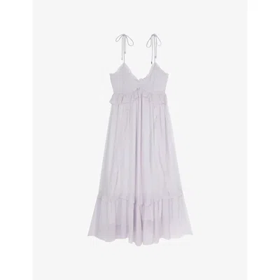 The Kooples Womens Light Purple Ruffle-trim V-neck Woven Midi Dress