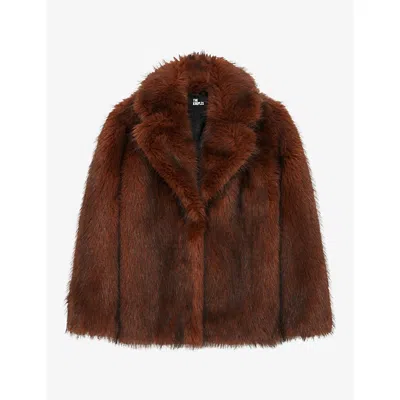 The Kooples Womens Notch-lapel Faux-fur Jacket Safran In Brown