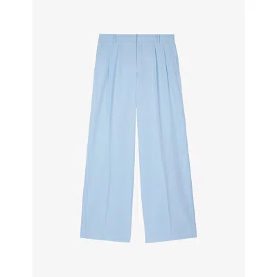 The Kooples Womens Sand Pleated-front Wide-leg High-rise Lyocell, Linen And Cotton Trousers In Blue