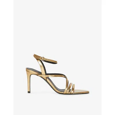The Kooples Womens Shiny Gold Patent-leather Heeled Sandals Eur 40 / 7 Uk