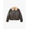 The Kooples Womens  Short Contrast-collar Leather Jacket In Brown