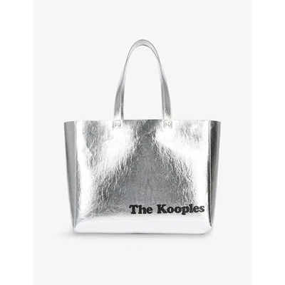 The Kooples Womens  Logo-print Metallic Tote Bag In Silver