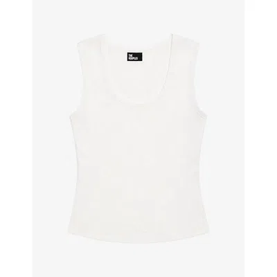 The Kooples Womens Sleeveless Round-neck Stretch-woven Top Ecru In White