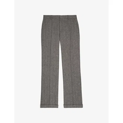 The Kooples Womens Straight-leg Mid-rise Wool And Linen-blend Tailored Trousers Grey