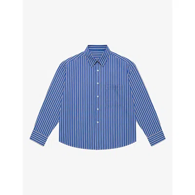 The Kooples Womens Striped Long-sleeve Cotton Shirt Blue White