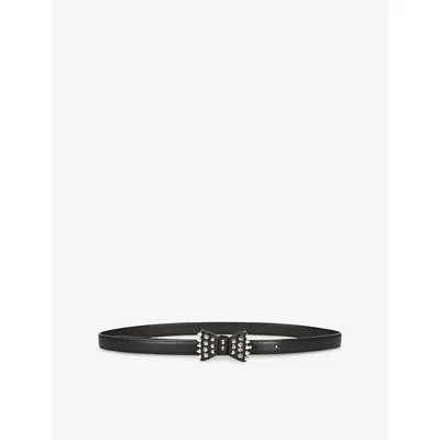 The Kooples Womens Black Stud-embellished Bow Leather Belt
