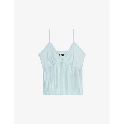 The Kooples Womens Baby Blue Adjustable-strap Pleated Woven Cami Top Xs