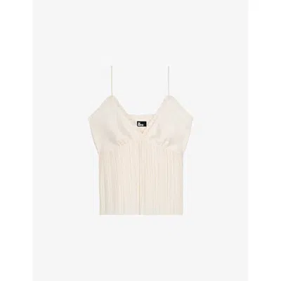 The Kooples Womens Ecru Adjustable-strap Pleated Woven Cami Top Xs In Sand