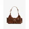 The Kooples Womens Amelia Leopard-print Suede Shoulder Bag In Brown