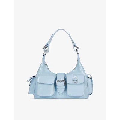 The Kooples Womens Amelia Logo-engraved Leather Shoulder Bag Light Blu In Light Blue