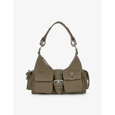 The Kooples Womens Kaki Amelia Multi-pocket Canvas Shoulder Bag