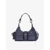 The Kooples Womens Navy Amelia Multi-pocket Suede Shoulder Bag In Blue