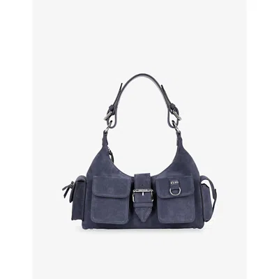 The Kooples Womens Navy Amelia Multi-pocket Suede Shoulder Bag In Blue
