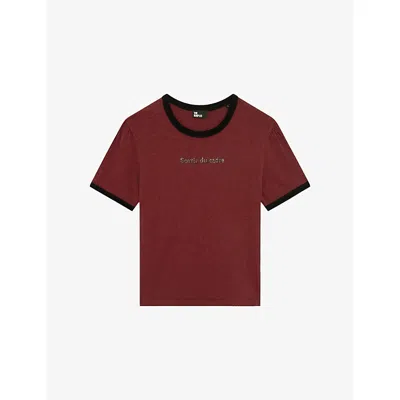 The Kooples Womens Wine Red Branded-print Short-sleeved Cotton-jersey T-shirt In Burgundy