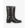 The Kooples Womens Buckle-embellished Leather Calf-length Boots Blac In Black