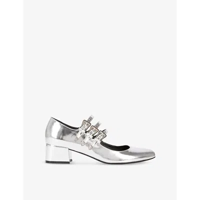 The Kooples Womens Buckle-embellished Leather Mary Jane Heels Silv In Silver