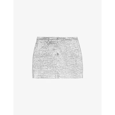 The Kooples Womens Button-down Straight-cut Mid-rise Woven Mini Skirt Silver