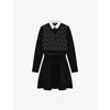 The Kooples Womens Black Dark Green Checked Contrast-collar Stretch-knit Mini Dress In Black