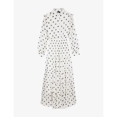 The Kooples Womens  Collar Polka-dot Woven Maxi Dre In White / Black