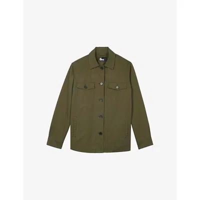 The Kooples Womens  Collared Graphic-print Cotton Jacket In Green