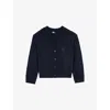 The Kooples Womens Dark Navy-ecru Crest-embroidery Contrast-trim Cotton-cashmere Knitted Cardigan In Dark Navy-ecru