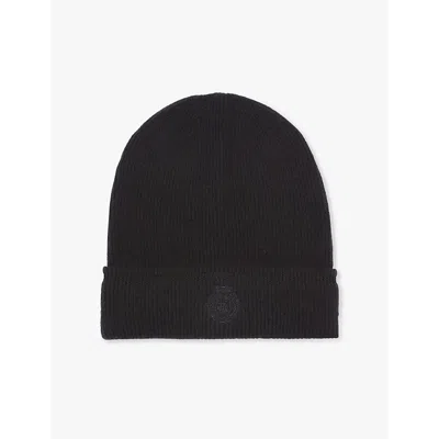 The Kooples Womens Embroidered-branded Knitted Beanie Black