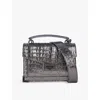 The Kooples Emily Small Embossed Metallic Leather Handbag In Gun Metal Silver