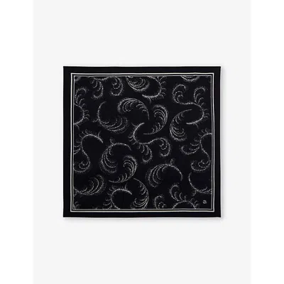 The Kooples Womens Feather-print Wool And Silk-blend Scarf Black Whit In Black White
