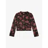 The Kooples Womens Black - Red Floral-jacquard Boxy-fit Woven Jacket In Multi