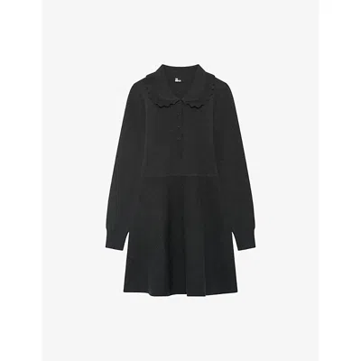 The Kooples Womens Black Frill-collar Long-sleeved Knitted Mini Dress Xs