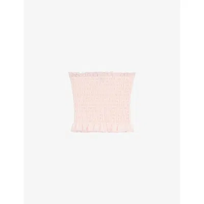 The Kooples Womens Lila Frill-trim Shirred Strapless Cotton Top In Purple